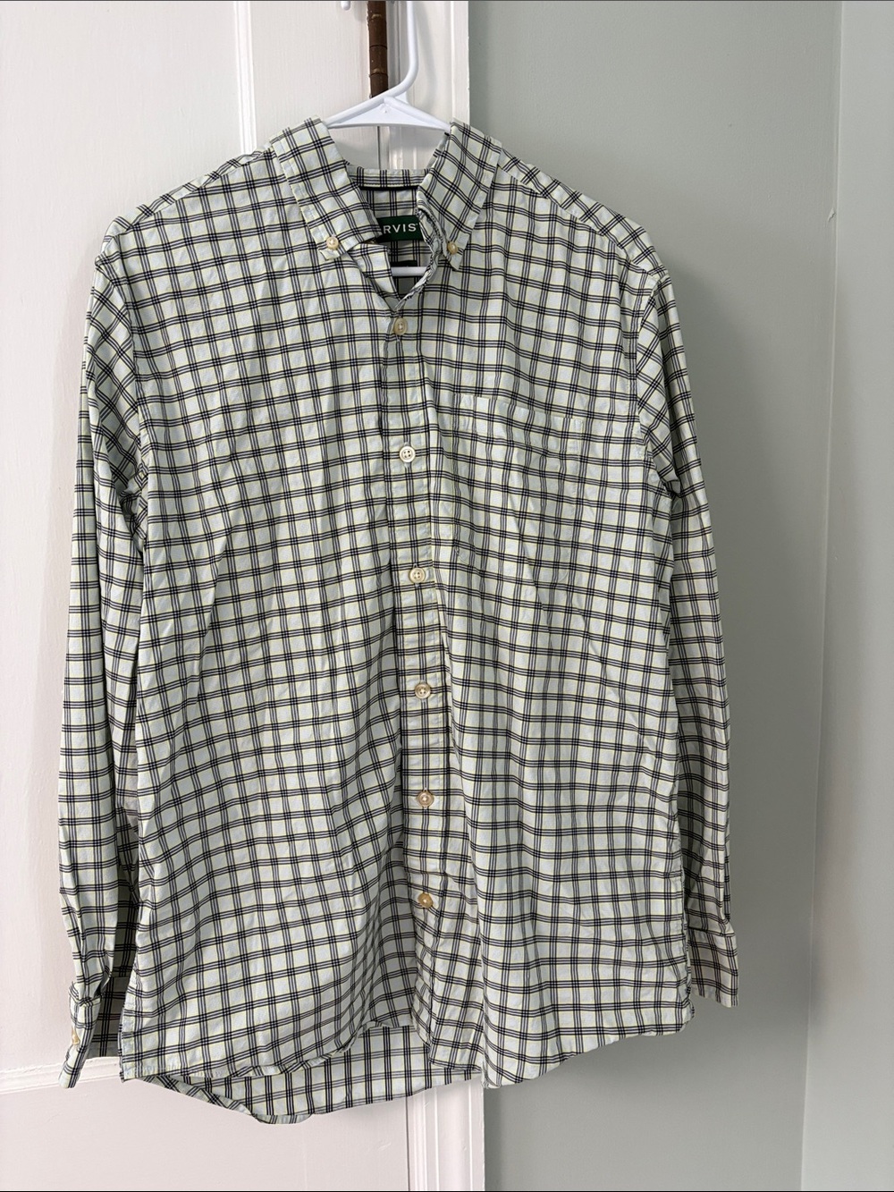 Orvis Olive White Plaid Button-Down Shirt Comfort Zone Cooling Size‎ Medium
